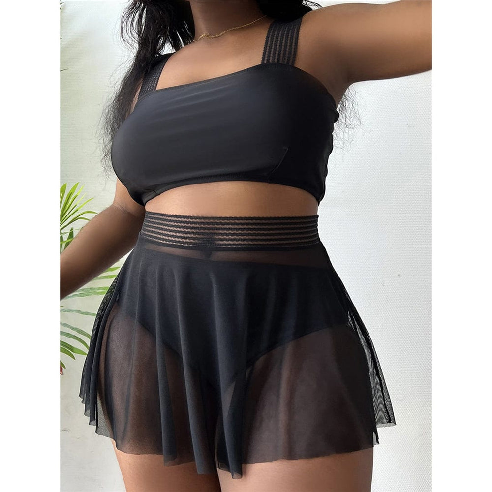 Biquini plus size negro con minifalda Rouen-Laurene.es