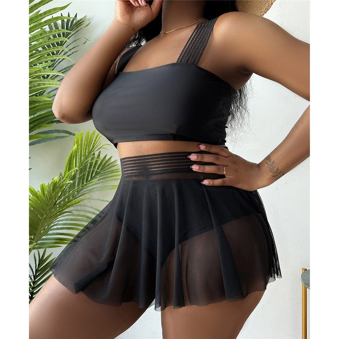 Biquini plus size negro con minifalda Rouen-Laurene.es