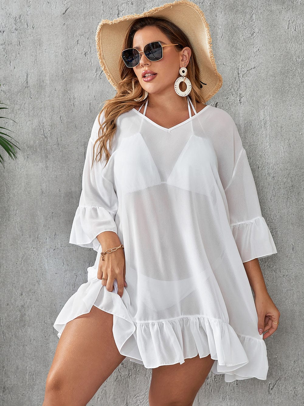 Vestido playero plus size de tejido transparente-Laurene.es